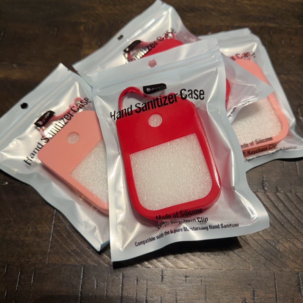 4 Pack (2 Red, 2 Pink) Hand Sanitizer Cases with Key Chain Hook